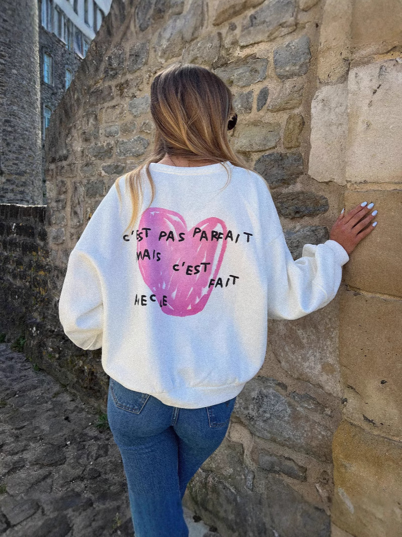 Picture of Amazon cross-border foreign trade women's autumn and winter sweet loose sweater pink love pullover top