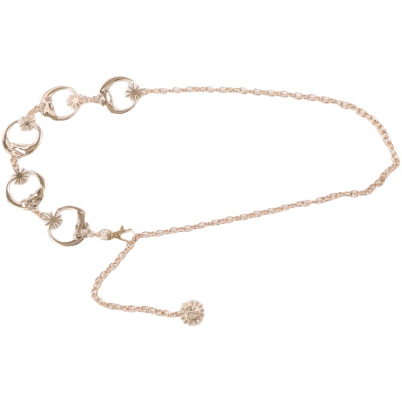 Europe and the United States cross-border waist chain women's new fashion sun, star and moon metal waist chain women's matching skirt pants decorative belt