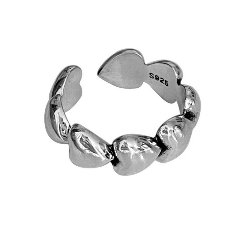 Picture of Casual Heart Ring Women's Fashion Retro Heavy Industry Peach Heart S925 Silver Open Ring Elegant Hip-Hop Index Finger Ring Trend