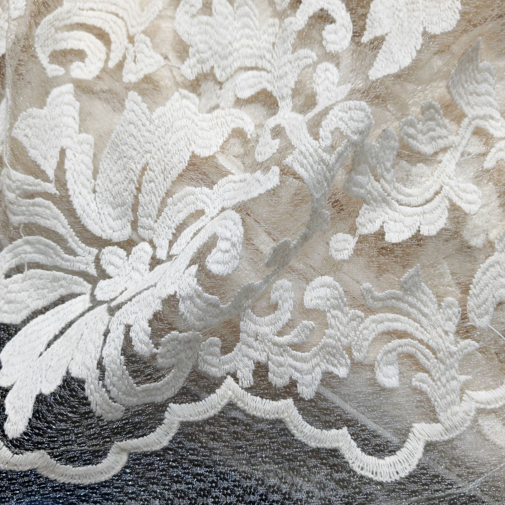 Wholesale Apricot Cotton Thread Embroidered Diamond Mesh Heavy Industry High Density Mesh Embroidery Lace Dress Wedding Dress Fabric