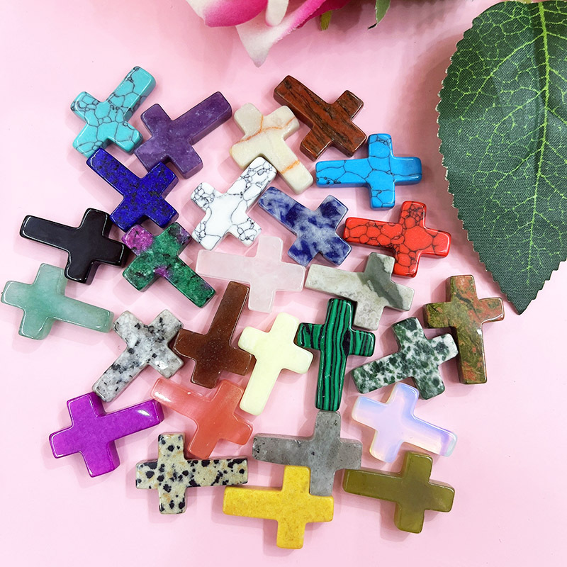 Cross-border Natural Crystal Hole-free Cross Pendant Cross Jade Necklace Accessories Hanging Ornaments Amazon