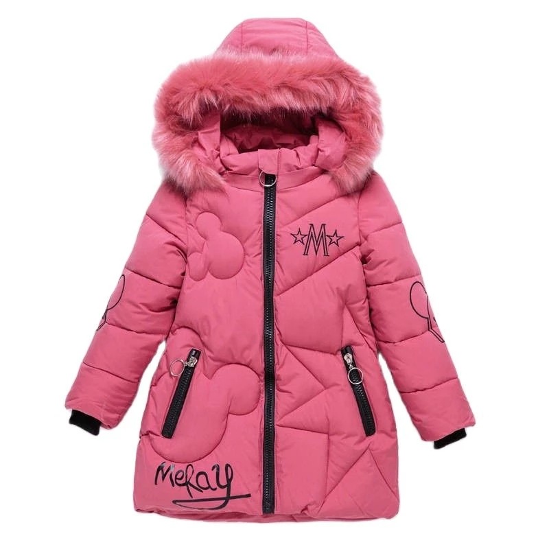 Picture of Winter New girls' cotton-padded coat Korean style medium and large children's mid-length thickened down cotton large fur collar cotton-padded coat