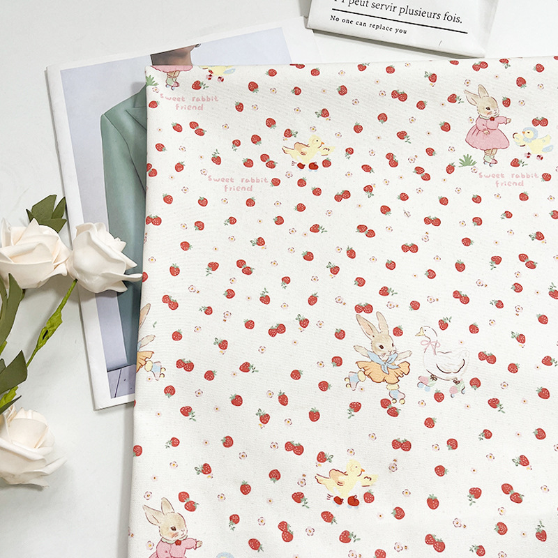 Strawberry Rabbit Pure Cotton Canvas 1.5m Width 1.0m Price Bag Jacket Vest Handmade DIY Fabric