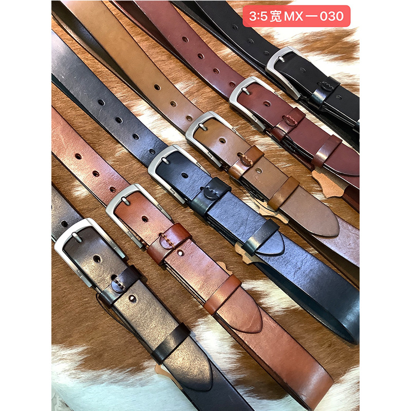 Men's belt retro casual Joker first layer cowhide belt MX-030#3.5 wide alloy pin buckle belt wholesale