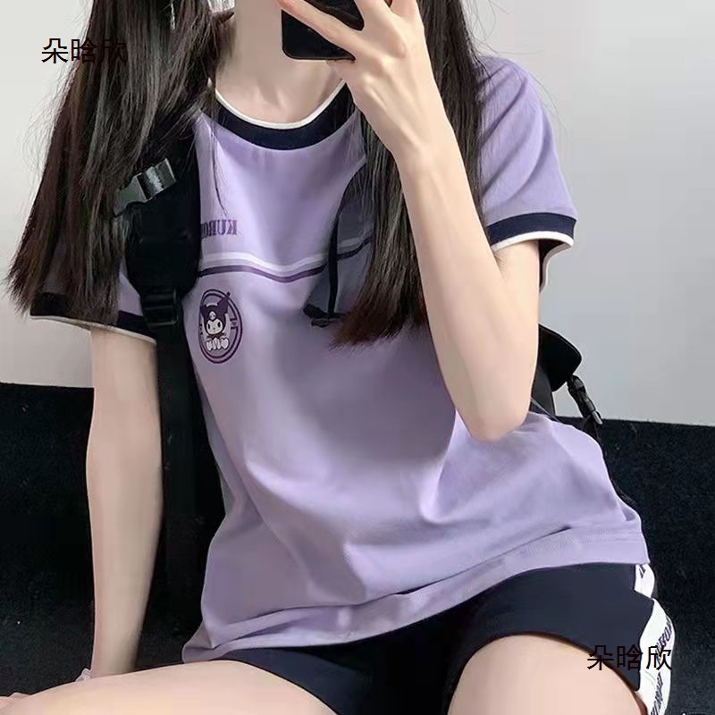 Picture of Cross-Border Purple Sports Suit for Women 2025 Summer Student Casual Large Size Sportswear Short-Sleeved Shorts Two-Piece Set