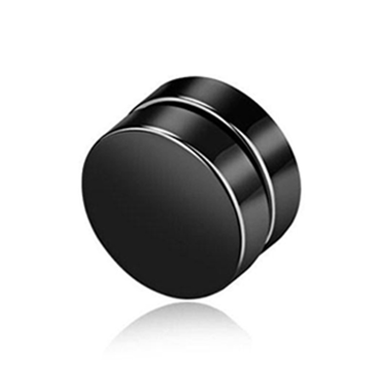 Picture of Trendy men's iron-absorbing stone ear clip earrings men's non-earhole black titanium steel ear clip round children's magnet false earrings double-sided