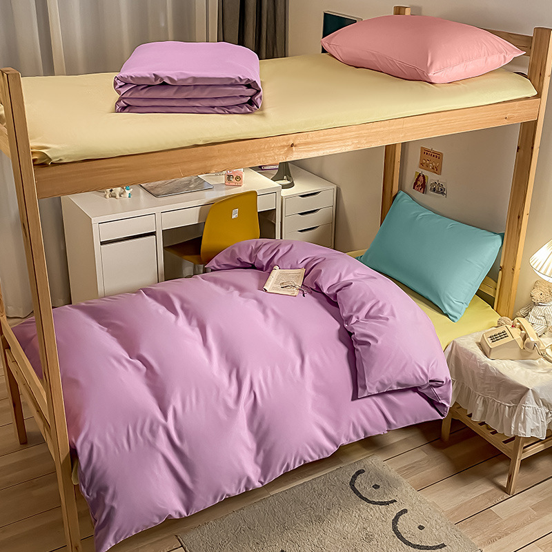 Picture of Bedding Three-Piece Set for Single Bed, Plaid Bed Sheet, Duvet Cover, Solid Color Set, Six-Piece Set for Student Dormitory, Reactive Printing and Dyeing