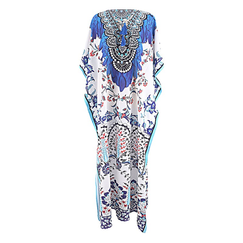 New European and American Style Rope Positioning Long Dress Loose Robe Style Seaside Holiday Beach Dress Bikini Swimsuit Blouse Women