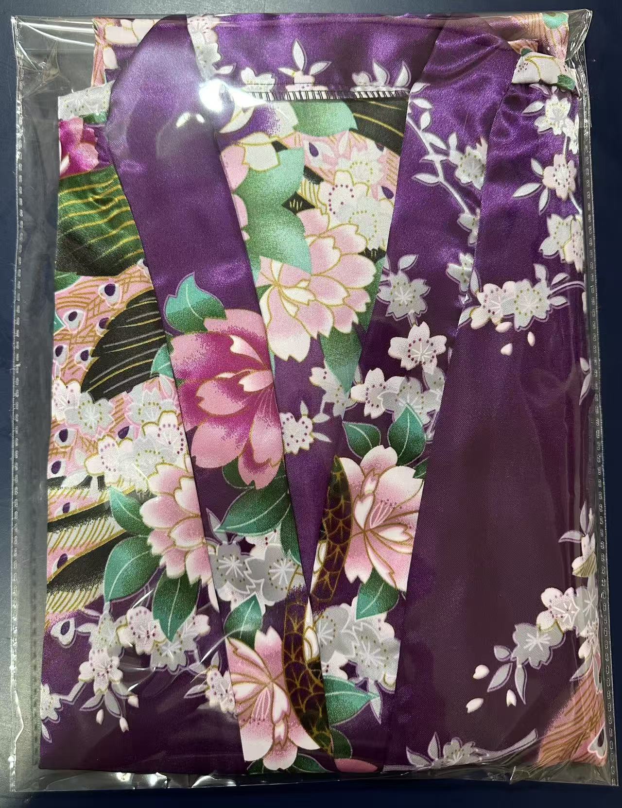 Picture of Women's Sexy Long Pajamas Summer Kimono Robe Thin Peacock Print Bathrobe Imitation Silk Kimono Nightgown Foreign Trade