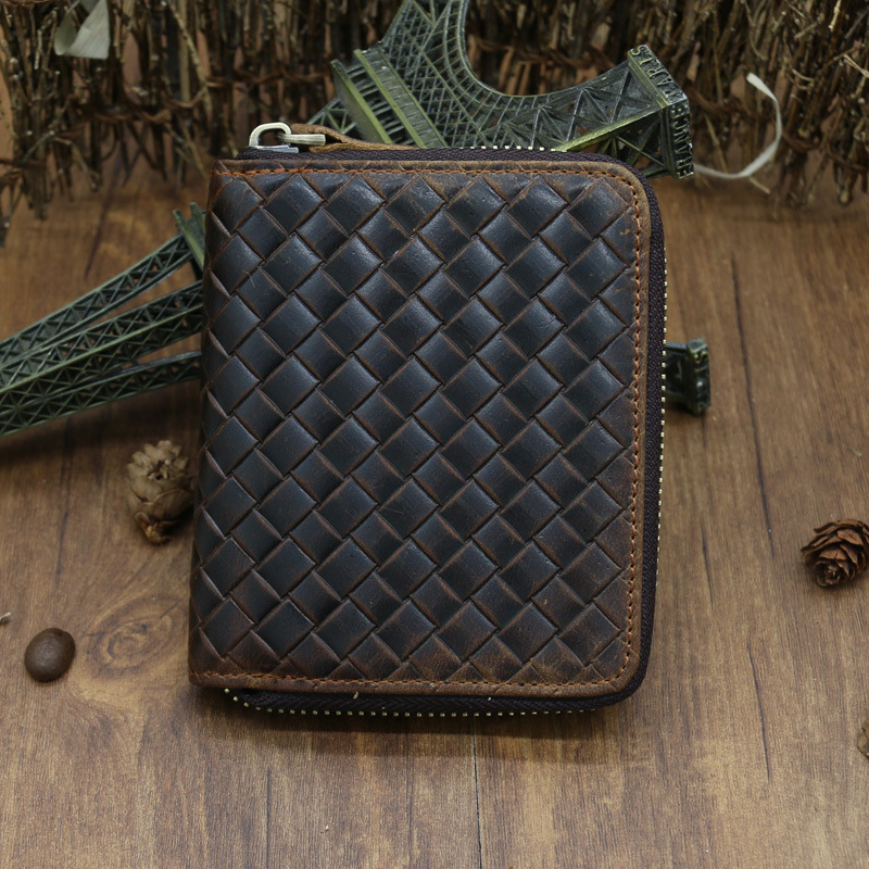 Picture of 9039 Short Wallet Men's Genuine Leather Wallet Crazy Horse Leather 80% off Wallet Card Holder Black Zipper Coin Wallet