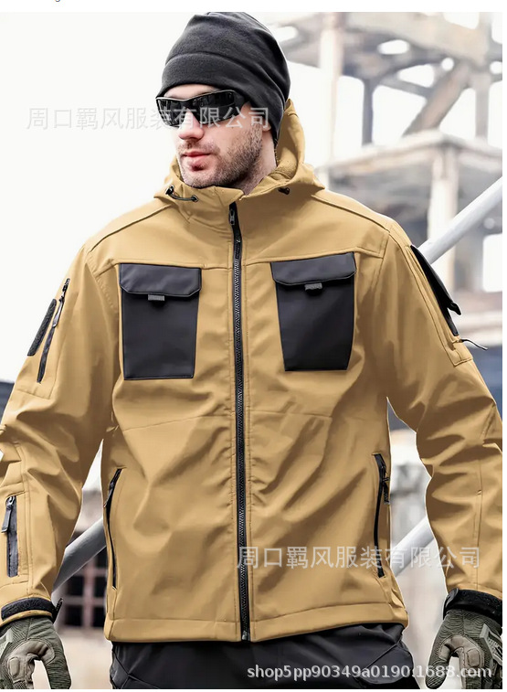 Picture of European-size Beetle Spring and Autumn Slim-fit Soft Shell Tactical Cycling Short Jacket Fleece Stretch Jacket Outdoor Cover Waterproof