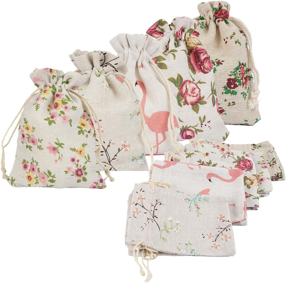 Hot Selling 10X14Cm Printed Cotton and Linen Drawstring Bag, Wedding Souvenir Gift Bag, Sachet Empty Bag