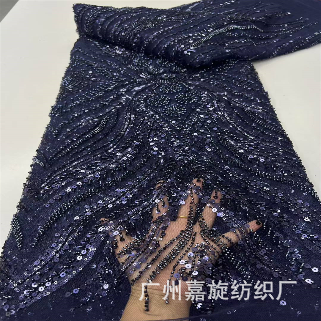 African beaded lace new African totem sequin bead tube embroidery wedding dress dress performance wear fabric