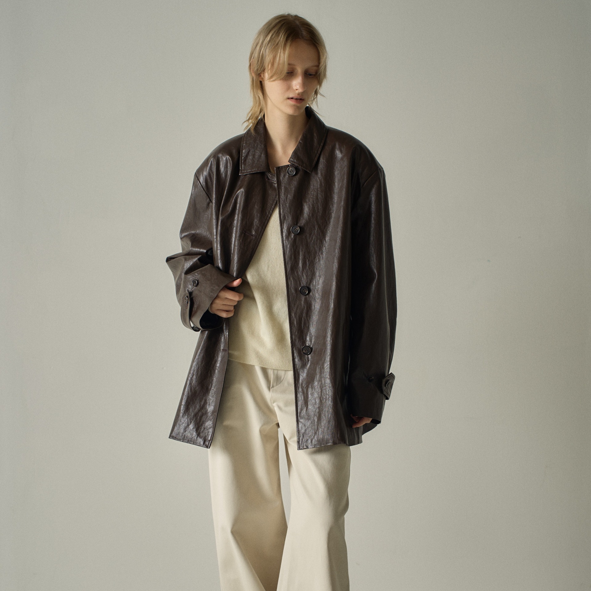 FP Homemade Leather Women's 24ss Autumn and Winter New Minimax Single-breasted Small Lapel Casual Leather Jacket Coat