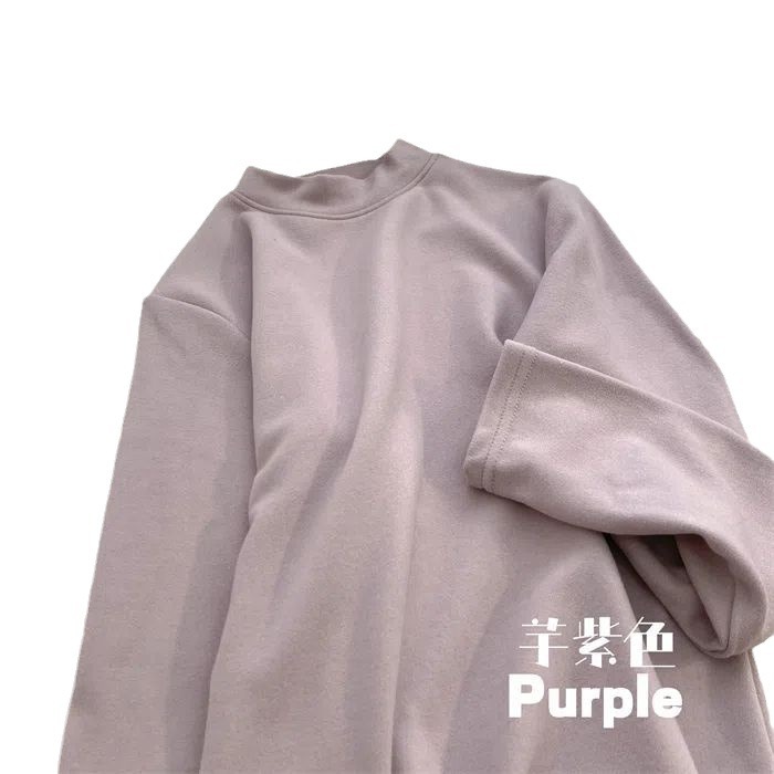 Picture of fleece-lined Thickened Warm Velvet Base Shirt Taro Purple Mock Collar Base Shirt Women's Solid Color Autumn and Winter Warm Top for Women