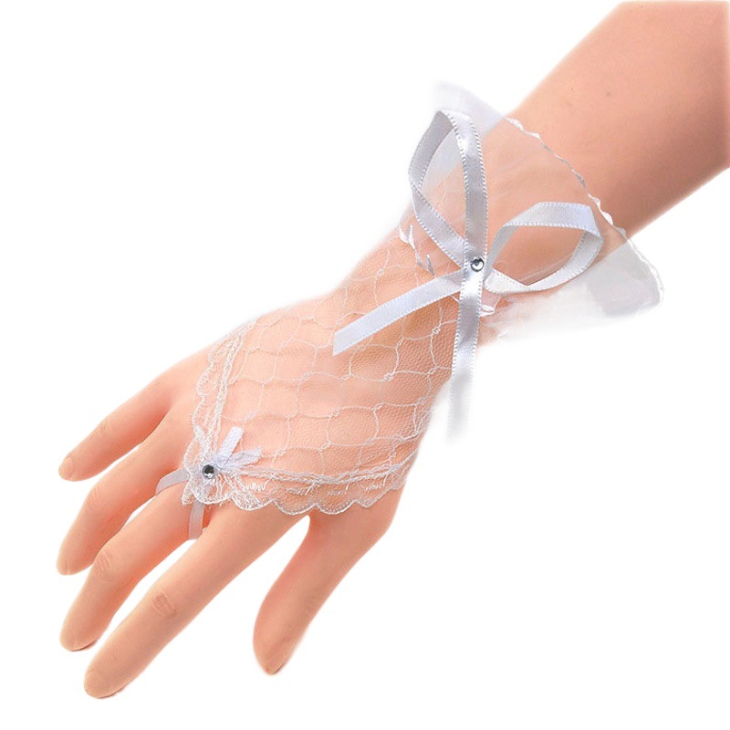Korean Bride Wedding Gloves Wedding Dress Gloves Finger-less Lace Gloves Short Yarn Portrait Etiquette Gloves
