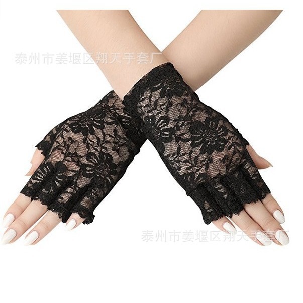 Popular Style Women Short Lace Half Finger Lace Sunscreen Gloves/Finger Lace Wedding Ball Decoration Gloves Cross Border