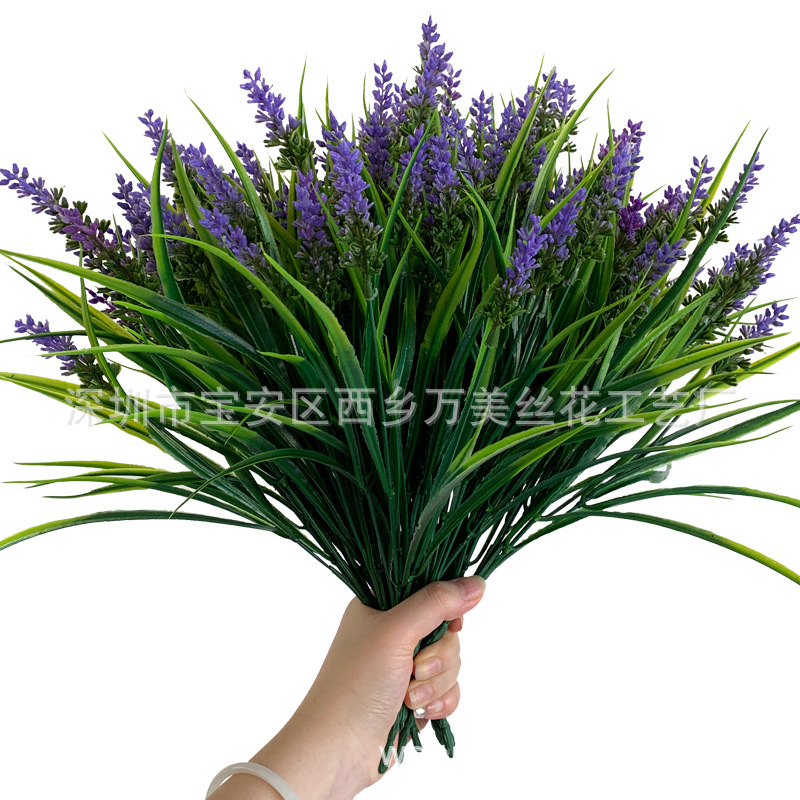 Amazon outdoor artificial flower artificial lavender plastic artificial flower home decoration wedding green plant outdoor bonsai flower