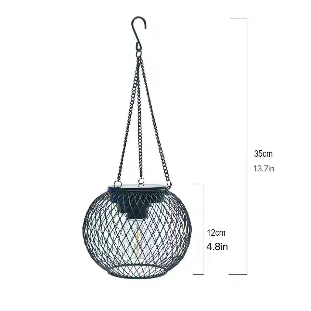 Picture of Amazon Solar Iron Lantern Lamp Retro Net Chandelier Outdoor Garden Courtyard Decoration Hollow Lantern Super Bright
