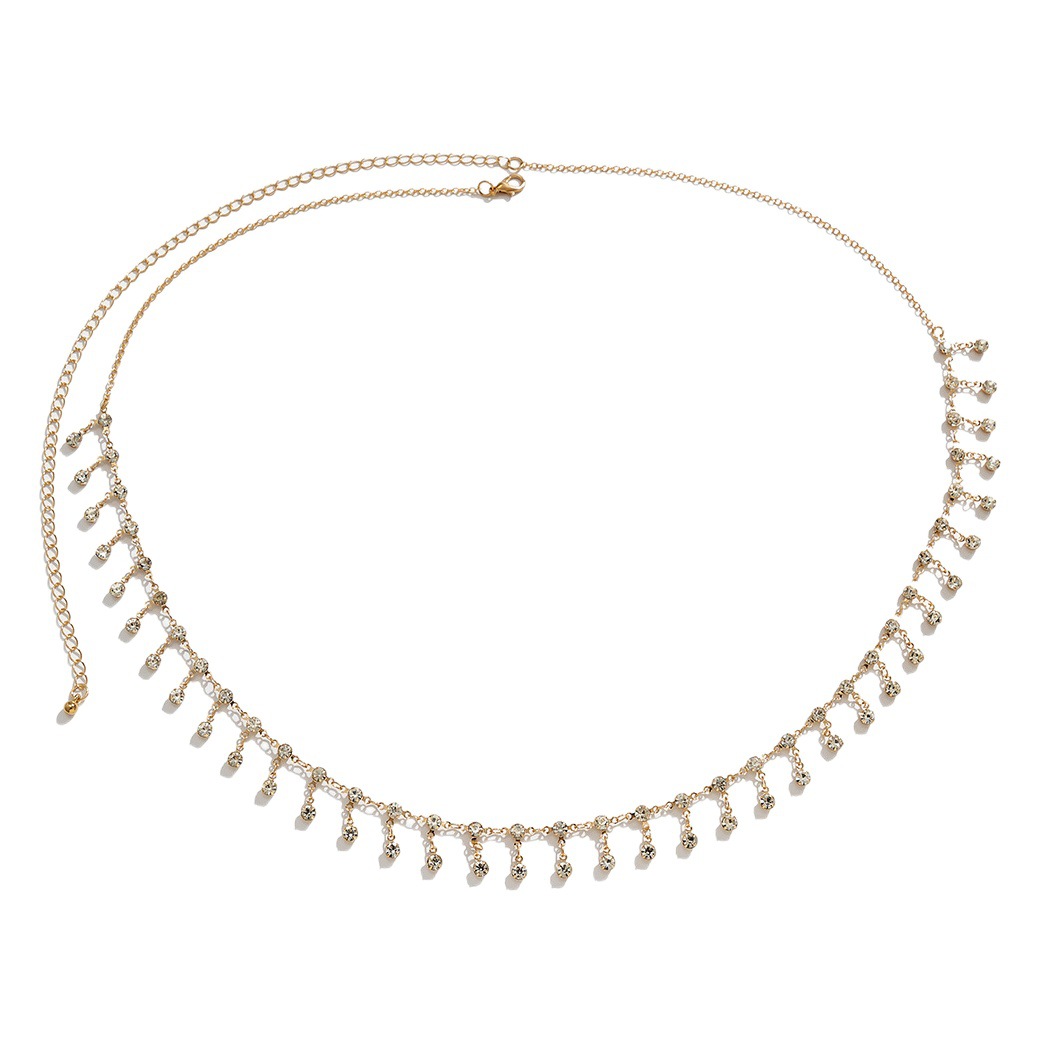 Hot Girl Style Sexy Diamond Tassel Thin Waist Chain Women's Sweet Cool Body Chain Summer Internet Celebrant New Fashion All-match Accessories