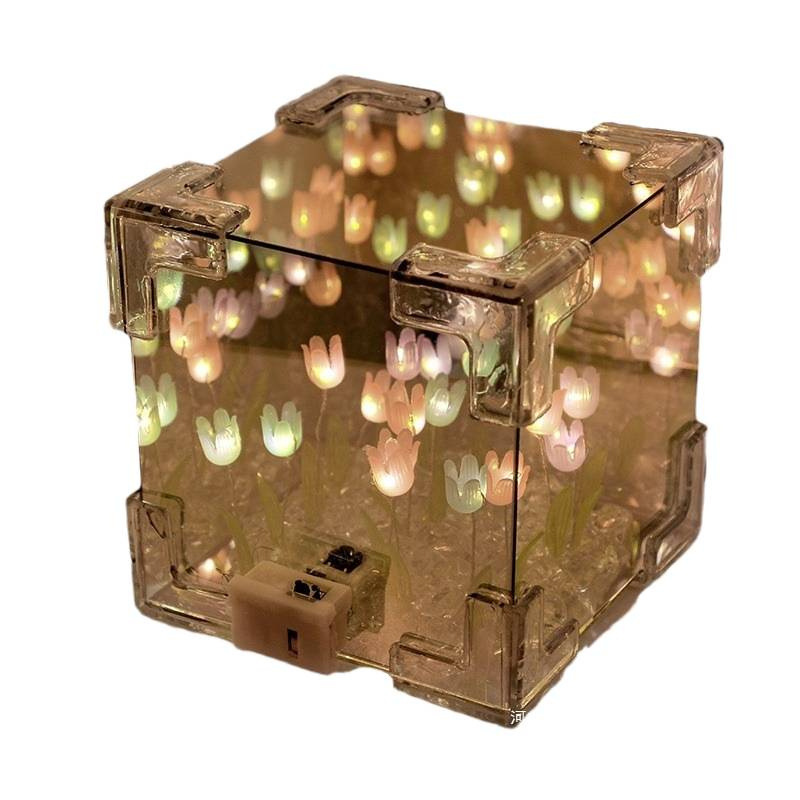 Picture of ✅ Rubik's Cube Tulip Finished Handmade Flower Sea Three-Dimensional Night Light Creative Student Gift for Girlfriend Boudoir