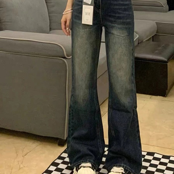 plus size Vintage Micro-Lar Jeans Women's Autumn Loose Wide-leg Pants Pear-shaped High-waist Slim Long Pants