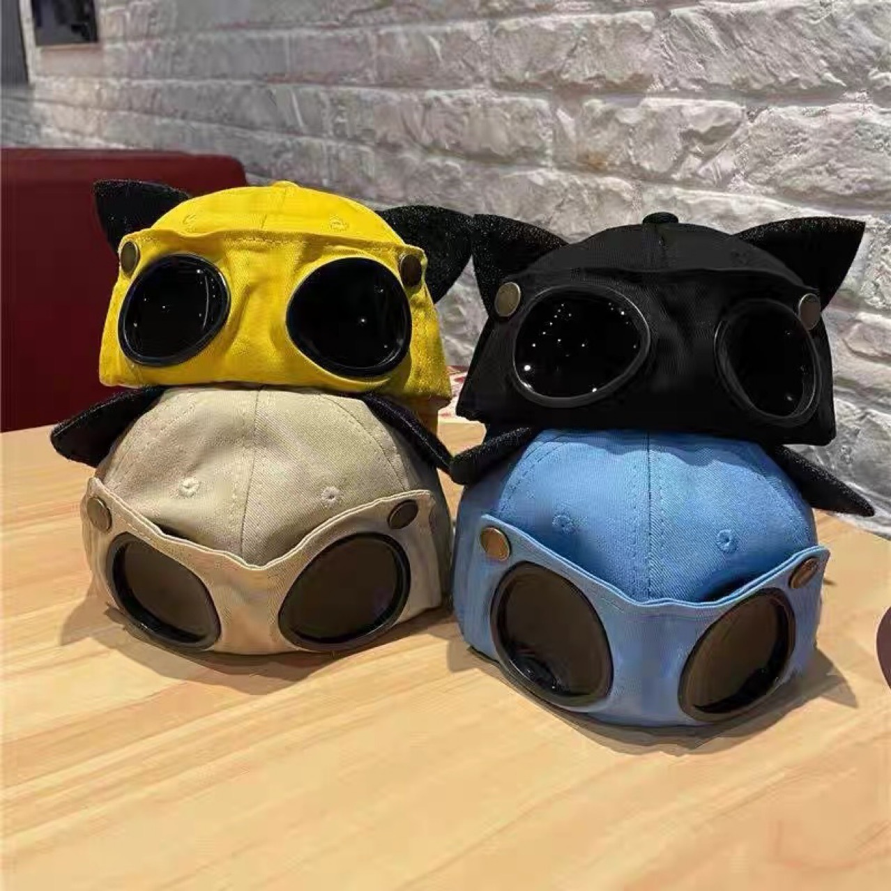 Cartoon Pilot Hat with Sunglasses, Cat Ears, Sun Protection and Uv Protection Baseball Cap, Peaked Cap with Large Brim