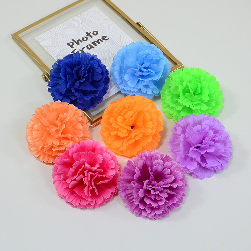 Simulation carnation flower head wedding background flower wall road guide flower arrangement cross-border supply silk cloth carnation flowers