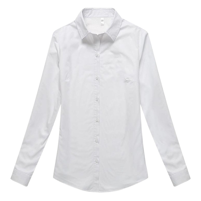 Women's plus size Cotton Loose Korean Style Mid-length Base Shirt fleece-lined Lapel All-match Short-sleeved Solid Color White Shirt