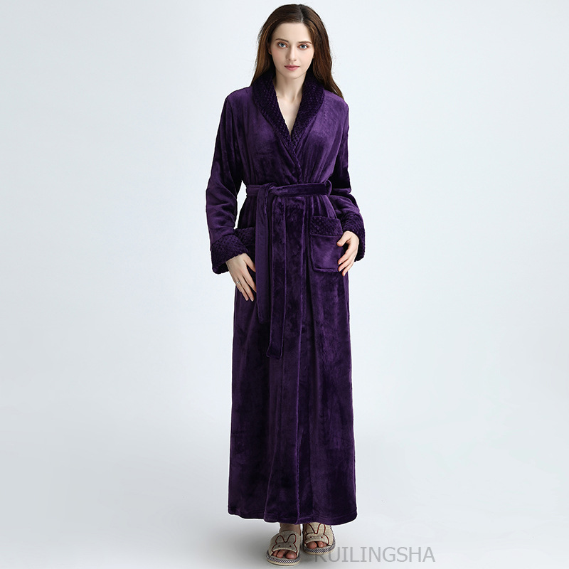 Picture of Couple Autumn and Winter Thickeneded Warm Flannel Nightgown Women's Long Men's Large Size Coral Velvet Bathrobe Zipper Pajama Dress