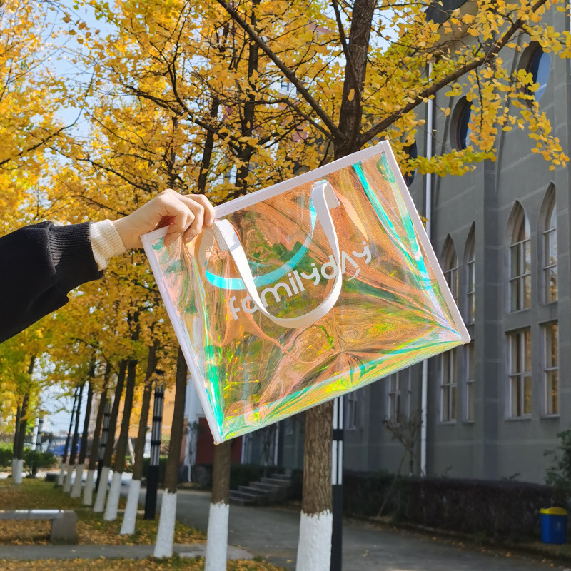 Manufacturer's Spot Laser Souvenir Bag Shopping Plastic Transparent Handbag Pvc Gift Bag Packaging Hand Bag