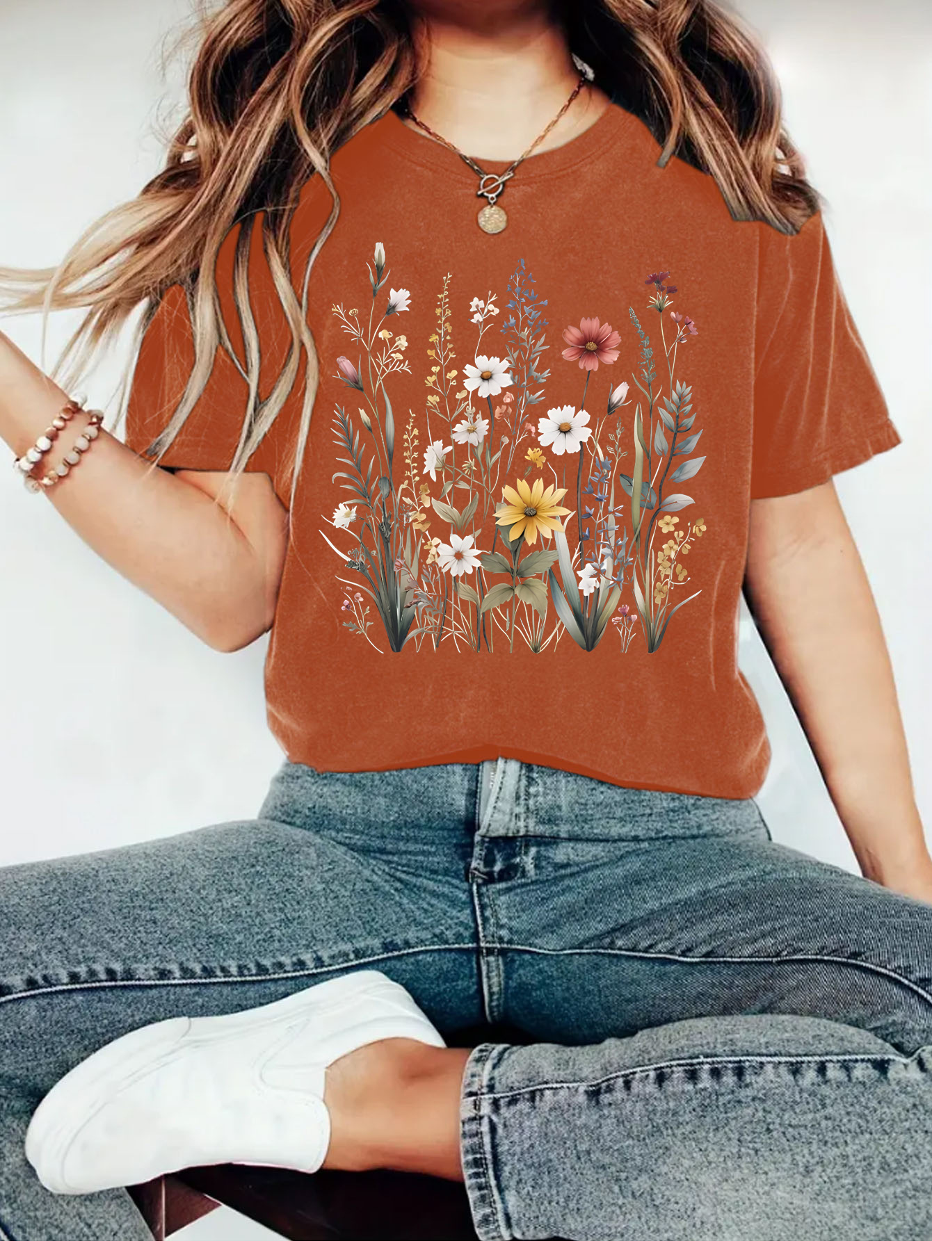 Picture of Amazon Europe and the United States summer women's plant flower pattern printing round neck short sleeve casual fashion foreign trade explosion T-shirt