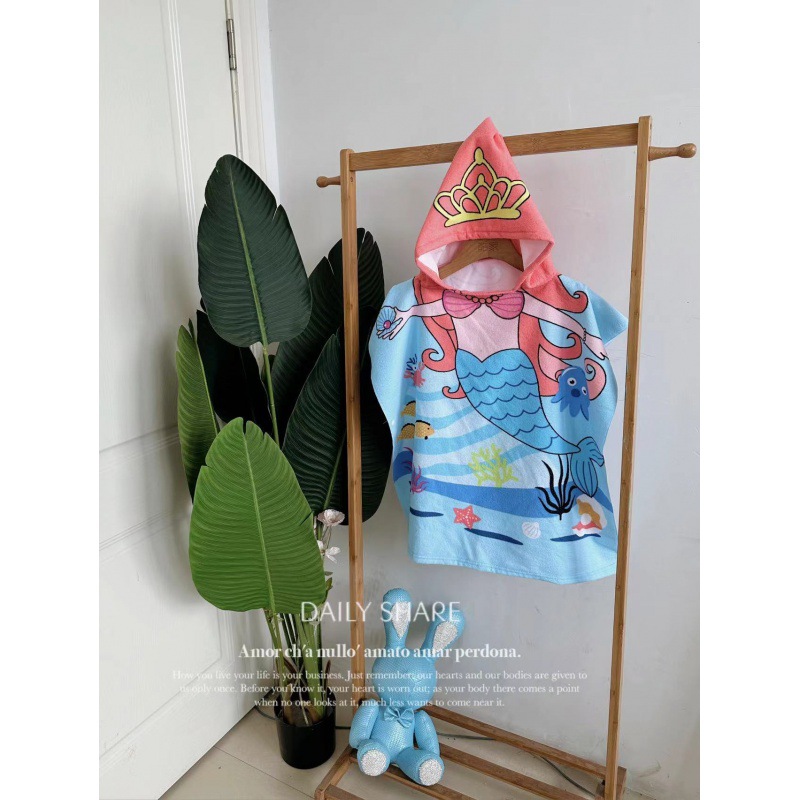 Picture of Children's Bath Towel Hooded Poncho Bathrobe Super Soft Wearable Baby Absorbent Towel for Boys and Girls Swimming