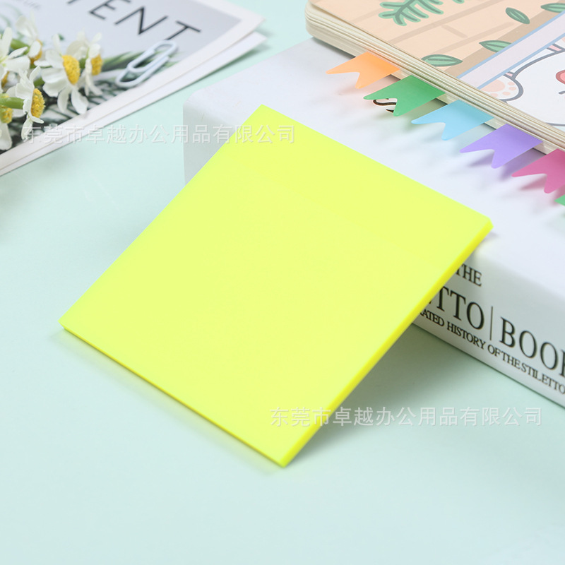 Picture of PET fluorescent notes for students to use key marks to write strong sticky plastic waterproof wrong topic transparent post-it notes