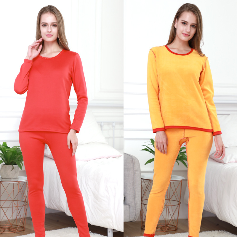 Picture of Gold Velvet Thermal Intimates for Men, Large Size Fleece-Lined and Thickeneding, Couple's Autumn Clothes and Long Pants, Cold-Proof Thermal Intimates Set for Women