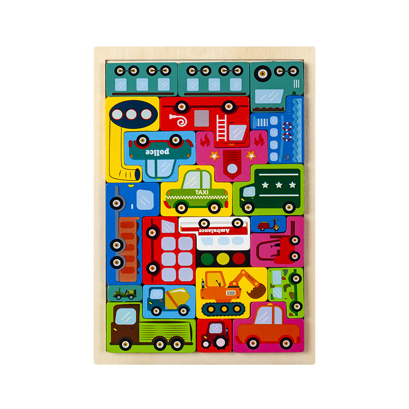 Picture of New puzzle three-dimensional Russian Cartoon creative wooden puzzle building blocks children's early education Enlightenment cognitive puzzle