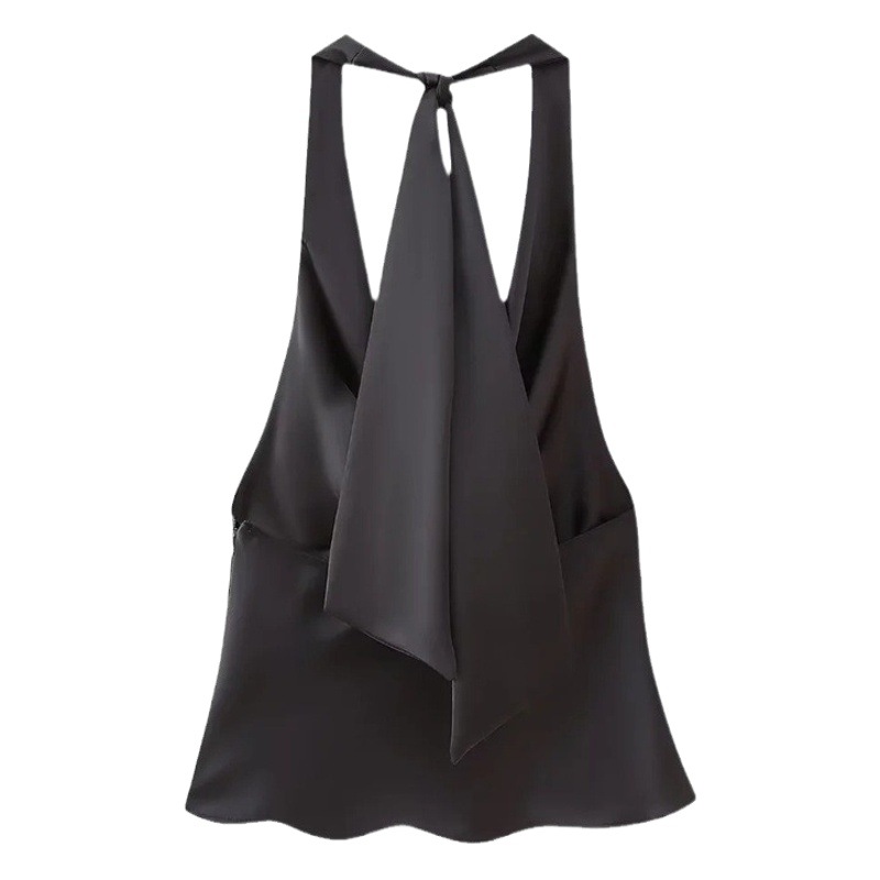 Picture of 2023 American cross-border European and American women's small sling forged satin silky elegant top
