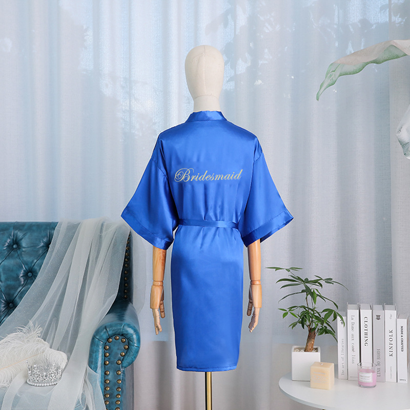 Picture of Bride's Bridesmaid's Morning Gown Wedding Silk Birthday Girlfriend Party Pajamas Lie-down Embroidered Red Nightgown Wedding Morning Gown