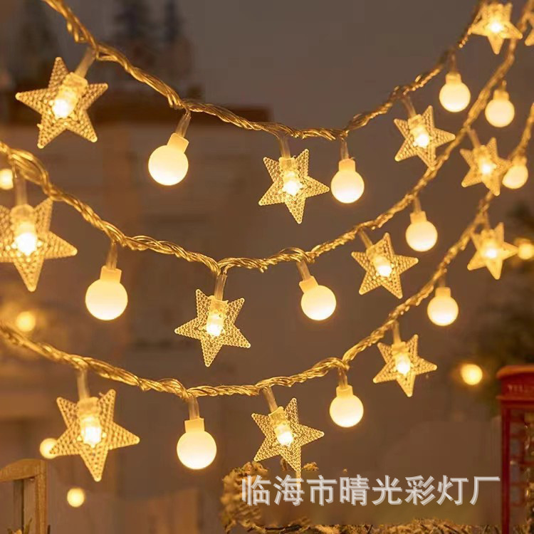 Star Lights Small Colorful String Lights Led Solar Outdoor Camping Style Atmosphere Lights Christmas Decorative Lights Stall Flashing String Lights