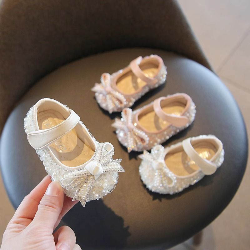 Girls Shoes Crystal Princess Shoes Non-slip 2025 New Children's Small Leather Shoes Baby Shoes Spring and Autumn Shiny Toddler Shoes