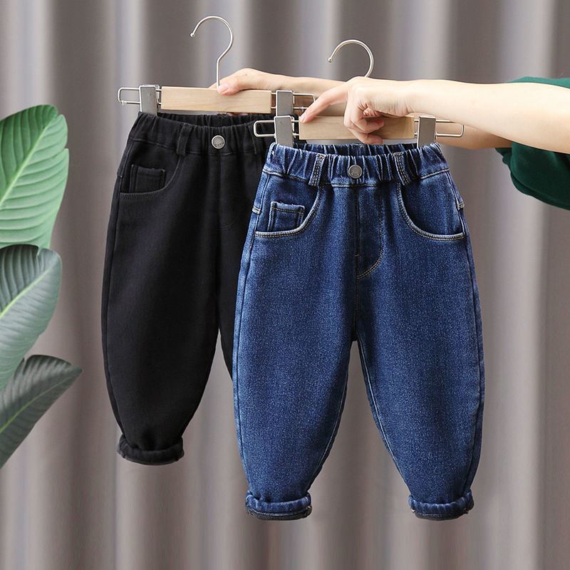 Boys Jeans fleece-lined 2024 New Spring and Autumn Fried Street Trousers Winter Wear Children's Wear Autumn and Winter Children's Pants Autumn Wear