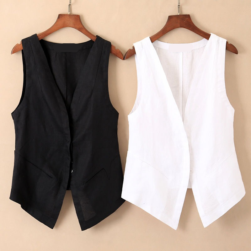 Picture of 2024 Spring, Summer and Autumn Vest Women's Linen Outerwear Jacket Women's Short Cotton and Linen Vest Casual Thin