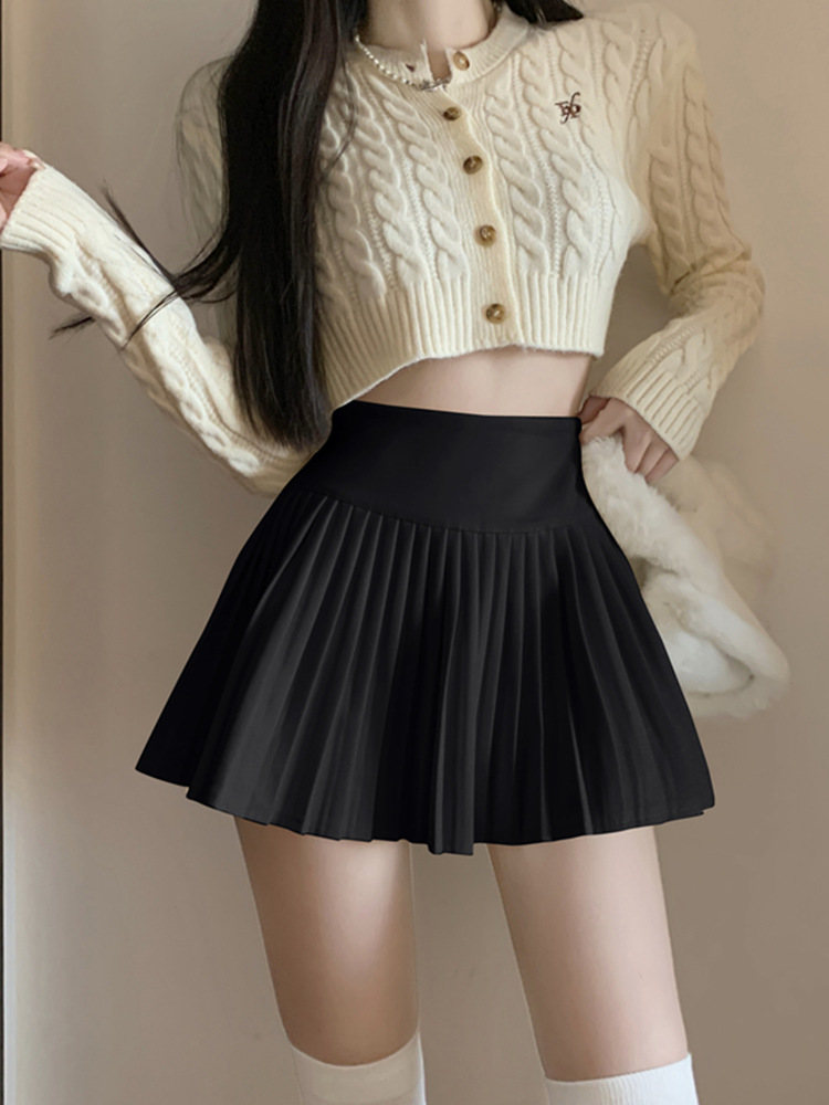 Black Skirt Women's Spring High Waist Pleated Skirt 2025 New Arrival Skirt A- Line Skirt Slim Look Umbrella Skirt Summer Fashion