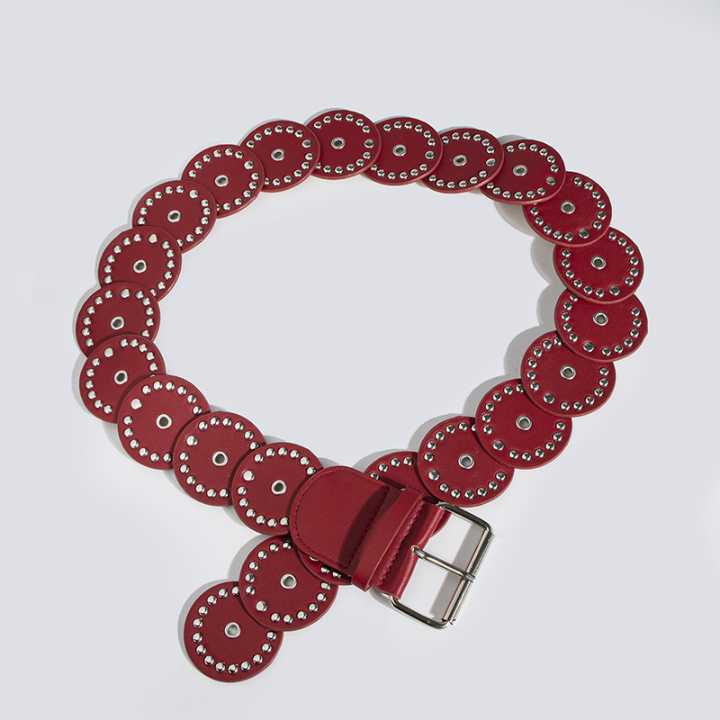 Distinctive round rivet stitching belt fashion handsome belt heavy industry round cake wide women's belt