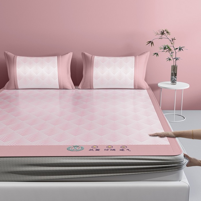 Picture of Class A antibacterial summer ice silk mat three-piece set machine washable folding summer air conditioning ice silk mat bed hat soft mat