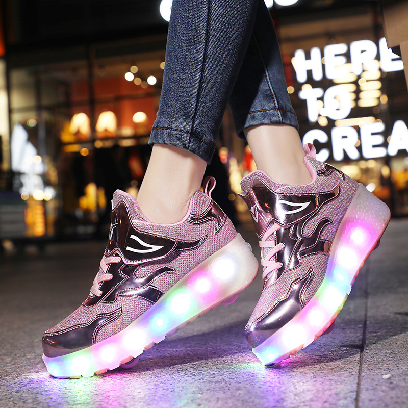 Picture of Cross-border foreign trade heloon shoes for girls roller shoes outdoor sports roller skates charging belt switch luminous shoes double wheel