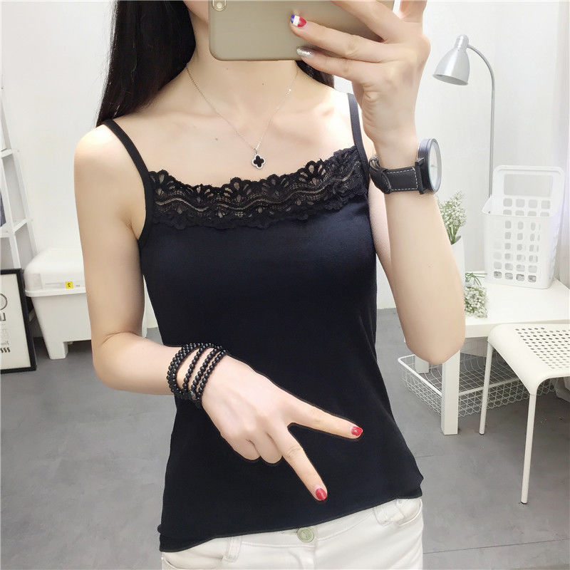 Summer Korean Style Lace Hong Kong Style Vintage chic Small Fresh Camisole Women's Short Base Top Women's Wear Inside and Outside