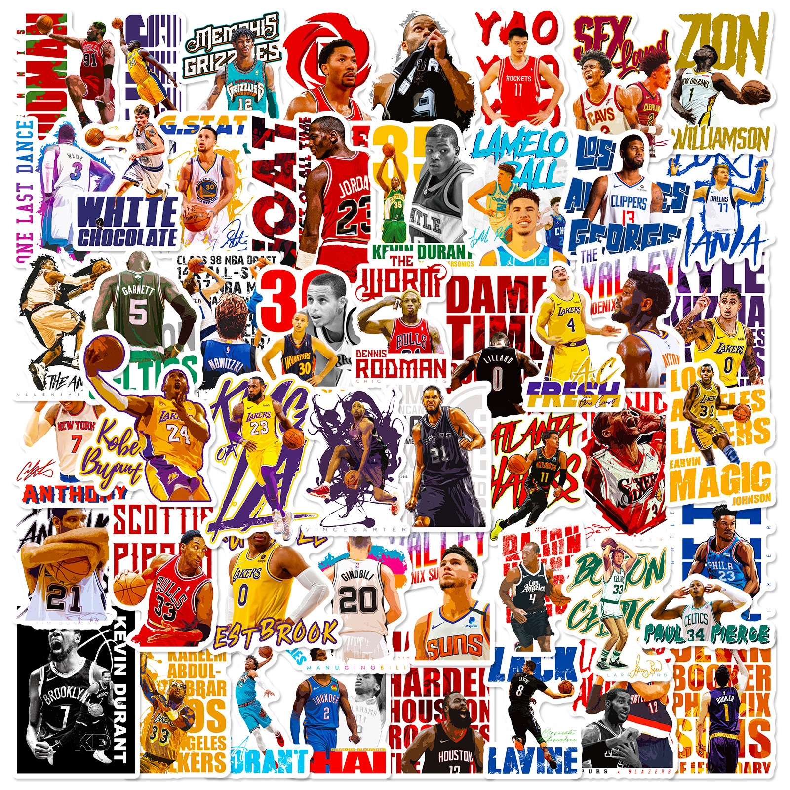 50NBA-Character Text American Basketball Star Collection Computer Sticker Mobile Phone Car Cover Personality Sticker
