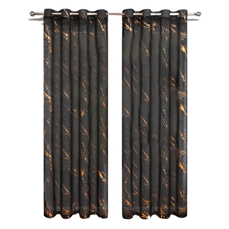 Temu Spot Delivery Cross-Border Full-Dole Hot Stamping Marble Window Screen Perforated Semi-Blackout Curtain Gauze Manufacturer