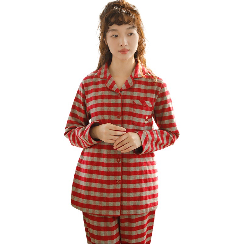 Autumn and autumn new pajamas women's autumn and winter cotton brushed flannel long-sleeved pajamas suit outerwear home wear